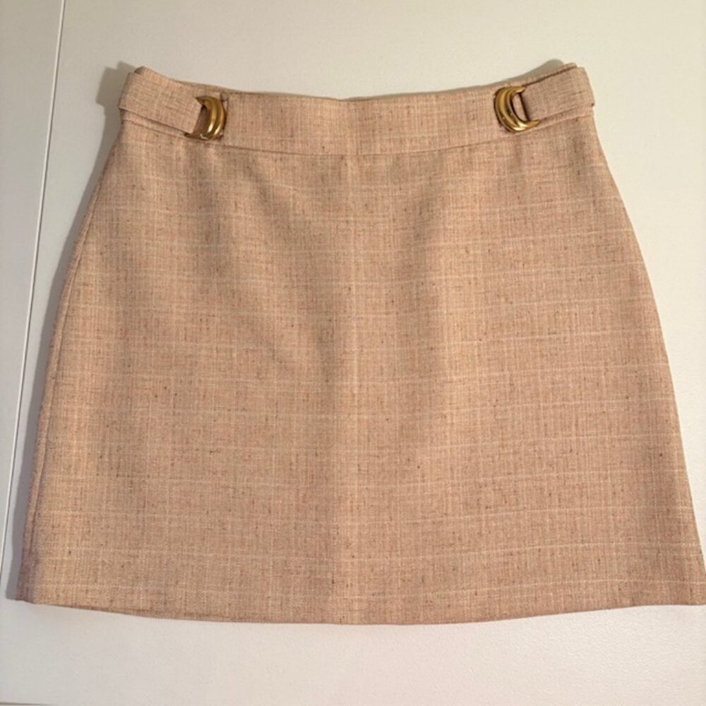 Donna Karan Womens Tweed Skirt 14 Beige Gold Hardware Fully Lined Classic NWT